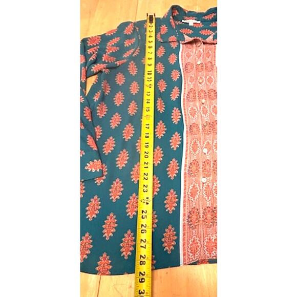 Rose + Olive Blue and Orange Boho Flowy Button Up Womens Shirt Slze XL - Picture 5 of 10